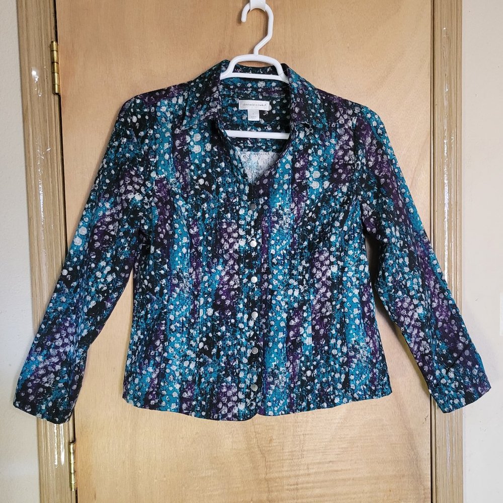 Christopher & Banks L  Shacket Purple White Teal